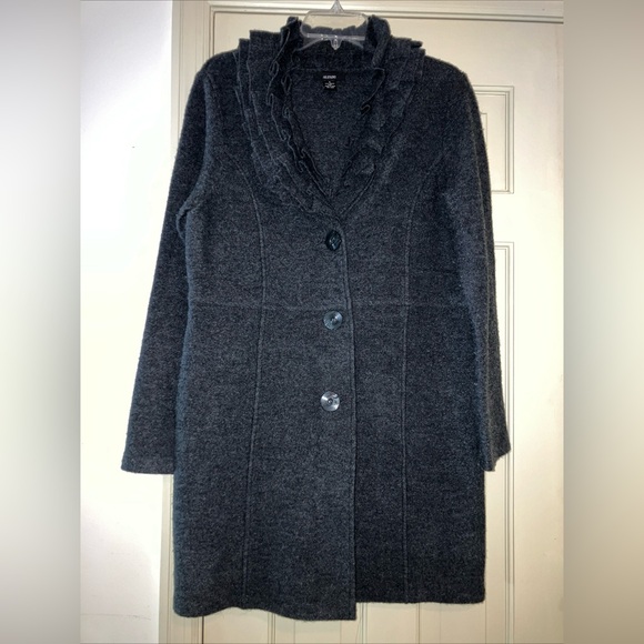 Alfani Womens Ruffle Grey Wool Long Jacket Long Sleeve Size S Button - Picture 1 of 4